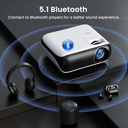 HAPPRUN Native 1080P Bluetooth Mini Projector, Full HD Portable Outdoor Movie Projector with Built-in Speaker, Compatible ...