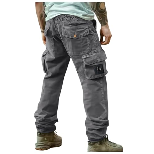 Relaxed Fit Cargo Pants for Men Comfort Drawstring Elastic Waist Pants Work Stretch Lightweight Straight Leg Baggy Trousers
