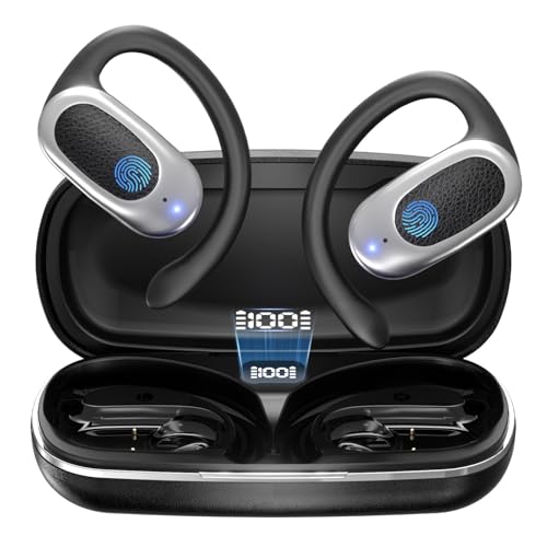 Open Ear Wireless Headphones Air Conduction Earbuds with Mic 42H Playtime Clear Calls LED Digital Display Over Earphones L...