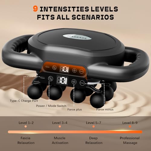 12-Head Massage Gun Deep Tissue, Electric Massager Tool with 9 Levels & 9 Modes, Cordless Back/Neck/Foot/Arm/Body/Leg/Shou...