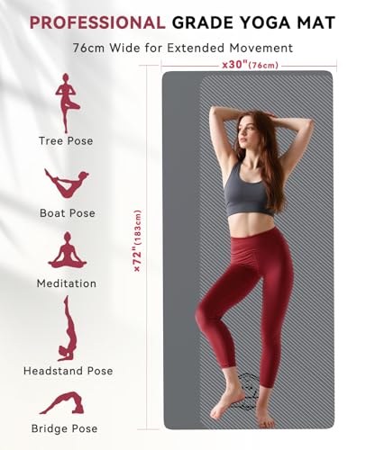 HAPBEAR Large Yoga Mat 72"x30" - 5mm Thick PU Top & Rubber Bottom - Non-Slip Wide Exercise Mat with Dual Layers - High Sho...