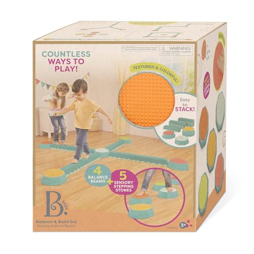 B. toys – Balance Beam for Kids – Interlocking Balancing Beams – 5 Sensory Pads & 8 Beams – Active Play for Toddlers, Kids – 3+ Years– Balance & Build Set