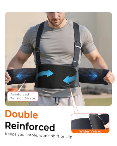 Medical-Grade Work Back Brace with Adjustable Shoulder Straps [Stronger Support & Breathable Mesh] Lower Back Support Belt...
