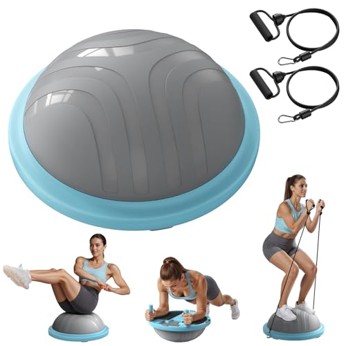 MERACH Balance Ball Trainer, 18 Inch Half Exercise Ball with Resistance Bands and Foot Pump, Half Yoga Ball for Core Stren...