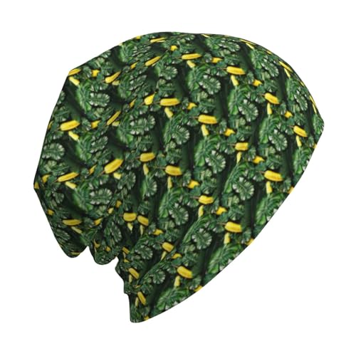 sackhg Banana and Palm Print Winter Beanie Hat Men Women Soft Lightweight Thermal Cap for Outdoor Skiing Wear Black