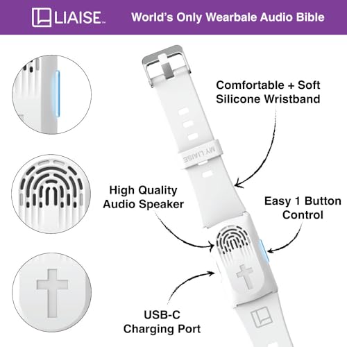 LIAISE Wearable Audio Wrist Band, WWJD Bracelet and Audio Bible, 300+ Verses from NIV, Jesus Bracelet Speaker, Christian W...