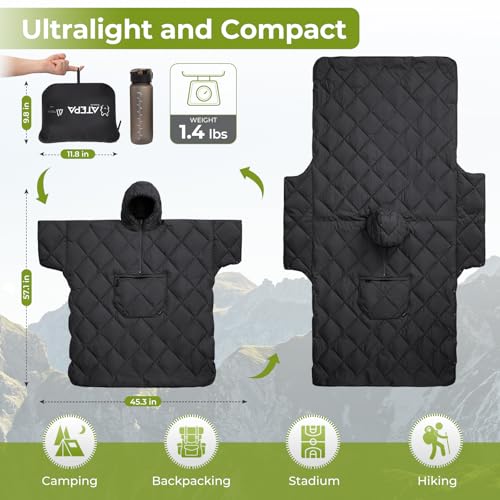 ATEPA Wearable Sleeping Bag, Recycled Warm Winter Camping Wearable Blanket Poncho for Outdoor, Stadium Sports Women Men
