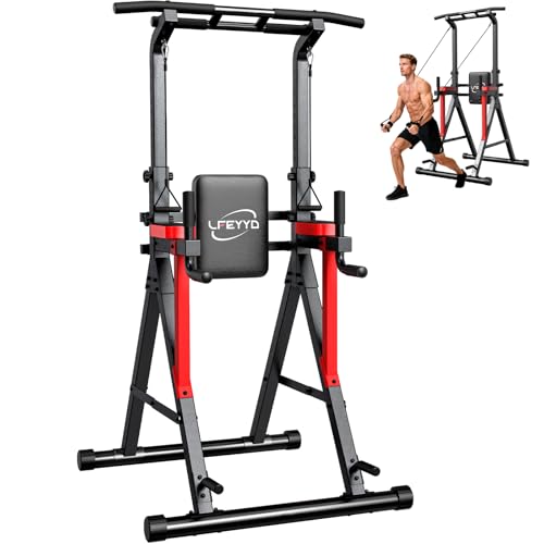 LFEYYD Power Tower Pull Up Bar Free Standing - 13-Level Adjustable Height Dip Station - Home Gym Strength Training Equipme...