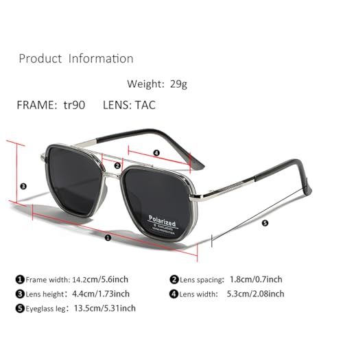 weiyuchen Polarized TR90 Sunglasses Vintage Square Flattop Sun Glasses Double Bridge Metal UV400 Eyewears