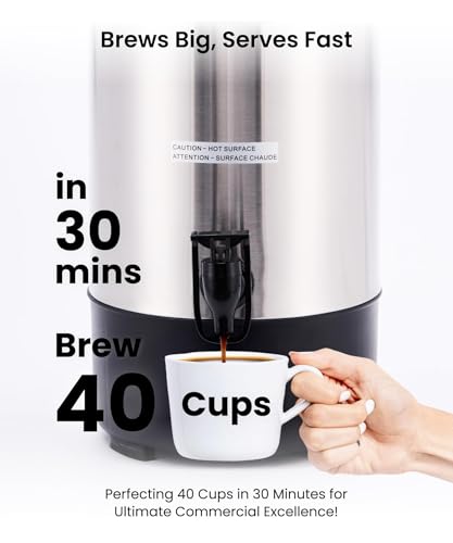 SYBO Commercial Grade Stainless Steel Percolate Coffee Maker, Hot Water Urn for Catering, Hot Beverage Dispenser, 40-Cup, 6L, Metallic