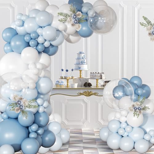 Dusty Blue Balloon Arch Kit 126 Pcs Light Blue and White Balloon Arch Garland Kit Include Macaron Balloons for Wedding Bir...