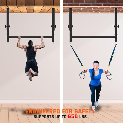 HWOOUSA 48" Ceiling Mount Pull Up Bar, Heavy Duty Multi-Grip Rafter Chin Up Bar for Garage/Basement/Backyard Ceiling Beam,...