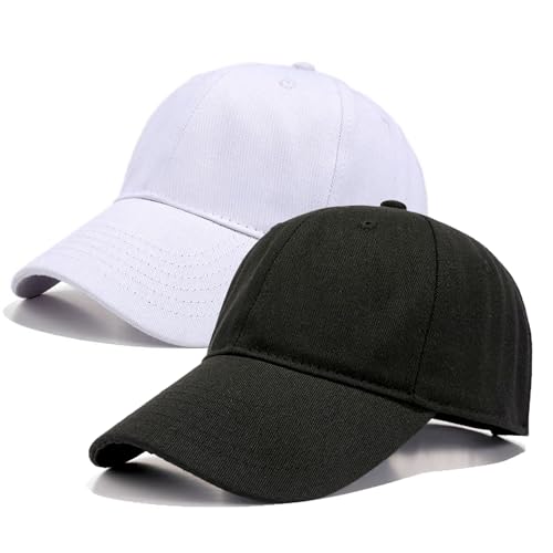 Mytephoon 2 Pack Cotton Plain Baseball Caps for Men Women, Adjustable Soft Blank Hat, Gift for Dad Mom Husband Wife
