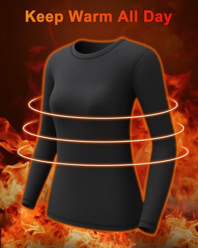 CL convallaria 1 2 4 Pack Women's Thermal Underwear Tops, Women Fleece Lined Long Sleeve Baselayer Shirt for Winter