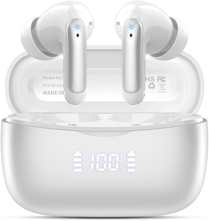 WeurGhy Wireless Earbuds, HiFi Sound Bluetooth 5.3 Headphones with 4 ENC Noise Mic, 56H Playtime Ear Buds with LED Displa...