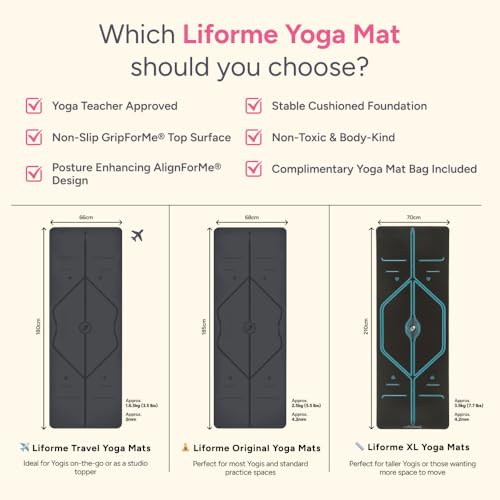Liforme Original Yoga Mat – Free Yoga Bag Included - Patented Alignment System, Warrior-like Grip, Non-slip, Eco-friendly,...