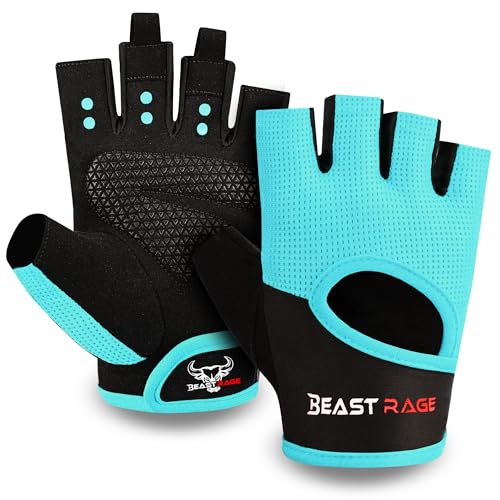 BEAST RAGE Workout Gloves for Men & Women - Fingerless Gym Gloves with Palm Protection, Breathable & Lightweight for Weigh...