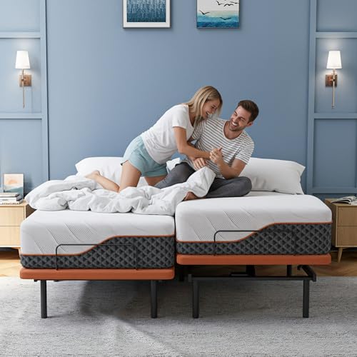 ESHINE Adjustable Bed Frame + 14 inch Hybrid Matt, Lumbar Support, Head-Pillow-Tillt, Smart App Control, Wireless Remote, ...
