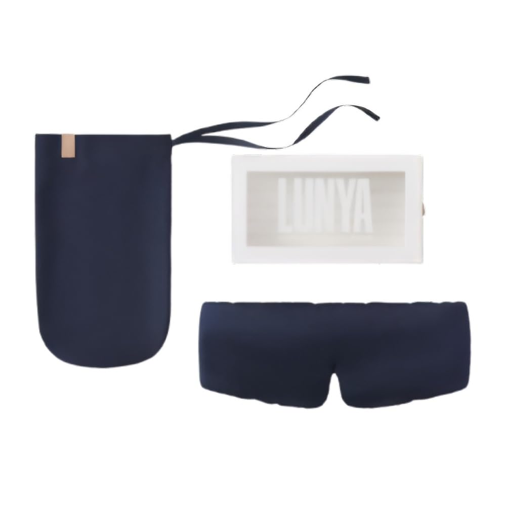 Lunya Washable Silk Sleeping Mask - Thermoregulating Mulberry Silk, Light Blocking and Comfortable Fit – Sleep Mask for Women and Men with Box - Deep Blue - Small