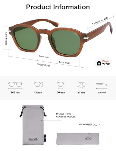 SOJOS Vintage Retro Square Polarized Sunglasses Men Standard Fit Trendy Womens Sun Glasses SJ2382
