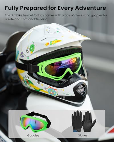 ILM Youth Kids ATV Motocross Helmet Goggles Sports Gloves Dirt Bike Motorcycle Off Road DOT Approved B07(Youth-M, Alien Wh...