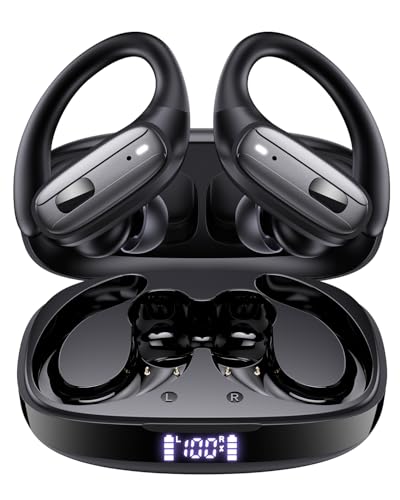 LEEMC Wireless Earbuds, Bluetooth Headphones 5.4, Ear Buds with Hooks for Sports, 80Hr Playtime Earphones, LED Display, IP...