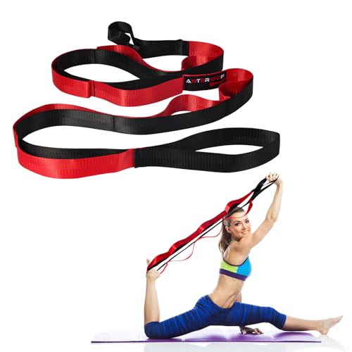 Durable Non-Elastic Stretch Strap for Physical Therapy and Yoga, 10 Loops Stretching Band for Pilates, Flexibility, Exerci...