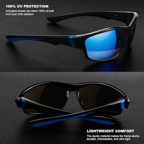 AWGSEE Polarized Sports Sunglasses for Men, UV400 Protection Lightweight Wrap Around Sun Glasses for Cycling Fishing Driving