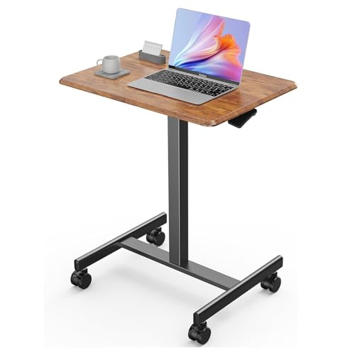 Sweetcrispy Mobile Small Standing Desk - Sit Stand Portable Rolling Laptop Desk with Lockable Wheels, Adjustable Height Co...