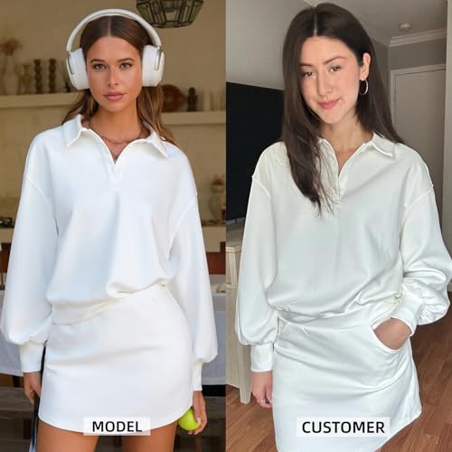 EXLURA Womens 2 Piece Sets Polo Sweatshirt Skort Set Airport Long Sleeve Matching Workout Sets Tennis Travel Spring Outfits