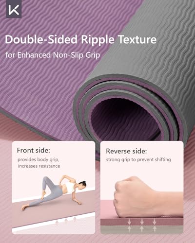 KEEP 7mm Thick Yoga Mat - Eco-Friendly TPE Non Slip Exercise Mat for Women, 72"x24" Double-Color Workout Mat for Home Fitn...