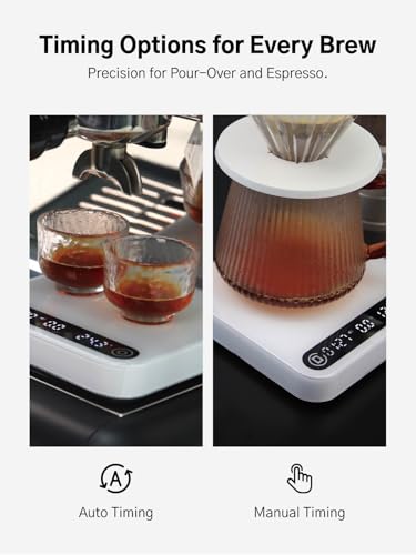 Coffee Scale with Timer and Flow Rate Tracking, 0.1g Precision, 2kg Capacity, Rechargeable, Smart App Compatible, Ideal fo...