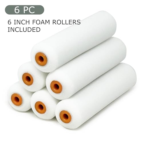 Allgala Foam Rollers, 6 Pack 6 inch Shedless Mini Foam Sponge Paint Roller Cover for Trim Wall Funiture Doors Cupboard Cab...