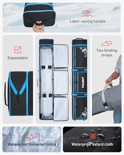TOURIT Rolling Ski Bag and Ski Boot Bag Combo - Fully Padded Snowboard Bag with Wheels for Air Travel, Wheeled Ski Bag Hol...