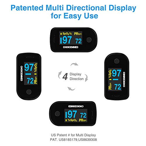 CHOICEMMED Black Dual Color OLED Finger Pulse Oximeter - Blood Oxygen Saturation Monitor with Color OLED Screen Display an...