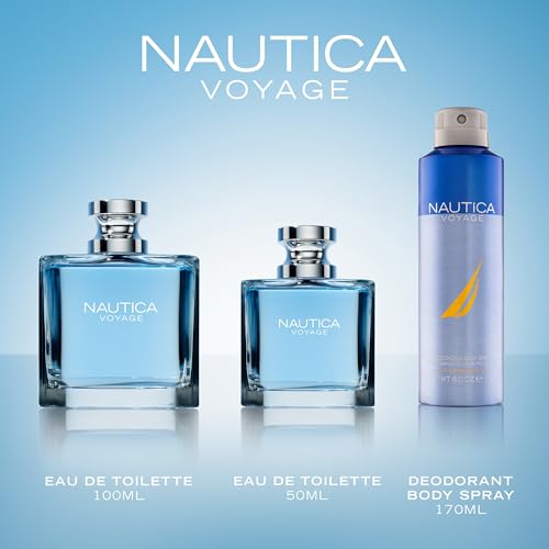 Nautica Voyage Giftset, 1.6 fl oz EDT + 6 oz Deodorizing Body Spray, Notes of Apple, Cedarwood, Mimosa, Men's Fragrance, Long Lasting, Everyday Fragrance