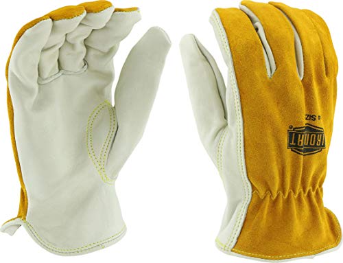 Ironcat Premium Grade Top Grain Cowhide Leather Drivers Glove, Split Cowhide Back, Keystone Thumb, Brown/White
