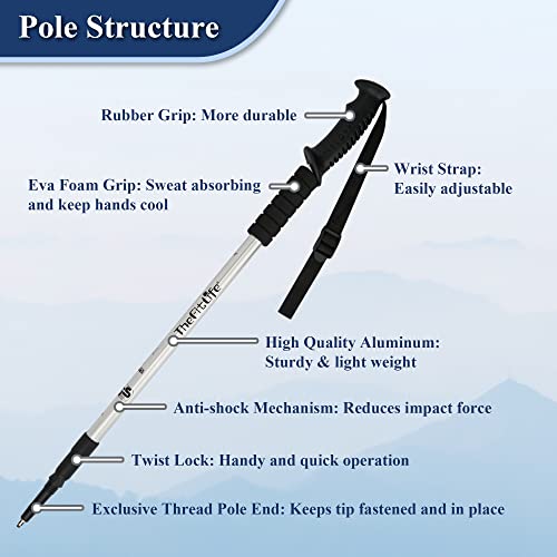 TheFitLife Anti Shock Trekking Poles + Folding Poles Aluminum