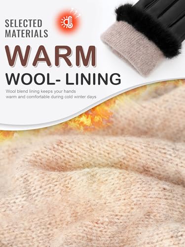FIORETTO Womens Chrome-Free Genuine Leather Gloves with Fur Cuff Touchscreen Winter Warm Driving Gloves Cashmere Lined 21020