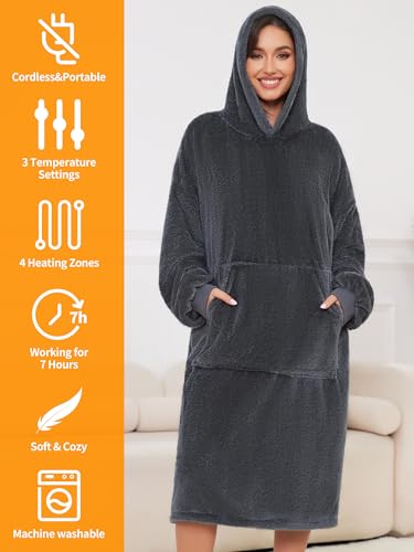 VOFUOTI MAX Wearable Heated Blanket,Cordless Electric Blanket with 16000mAh Battery,Heated Robe Oversized Shawl with Sleeve