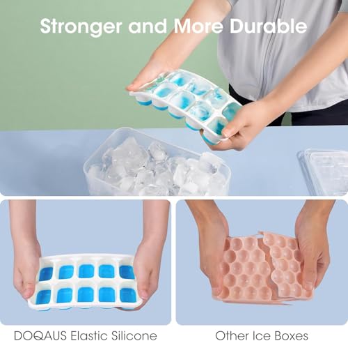 DOQAUS Ice Cube Tray with Lid and Bin - 4 Pack Silicone Ice Cube Trays for Freezer, Stackable Ice Bucket Kits with Storage...
