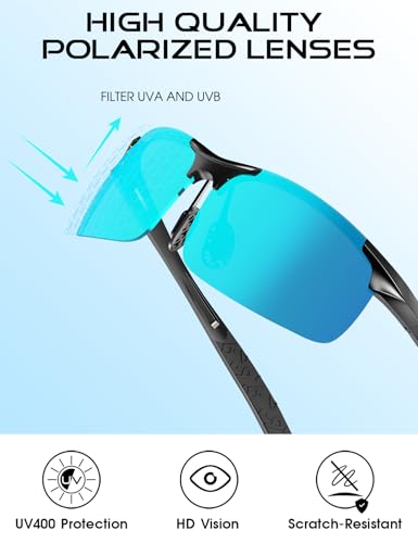 ATTCL Polarized Sunglasses Men Sports: UV Protection Anti Glare Wrap Around Lightweight Metal Driving Fishing Golf Running