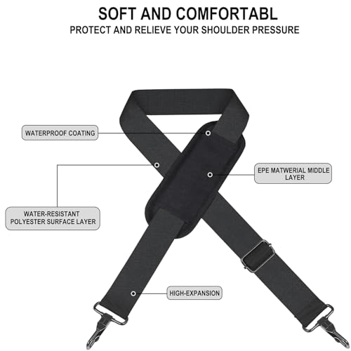 72 inch Shoulder Strap, Universal Replacement Laptop Shoulder Strap with Adjustable Buckles and Metal Hooks for Briefcase ...