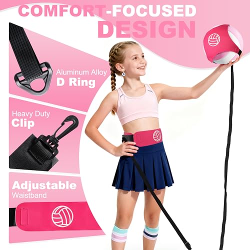 HLXDV Volleyball Training Equipment (No Ball Included): 6-Piece Pink Solo Volleyball Trainer Set with Training Cards for S...
