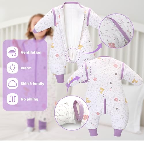 LAT Baby Sleep Bag with Feet Winter,3 Way Zip Wearable Blanket,Warm Sack for Toddler 2.5 TOG-Sleepsuit Removable Sleeves