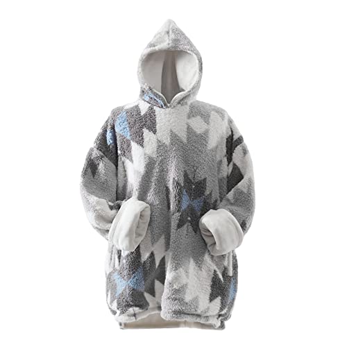 Coleman Oversized Wearable Sherpa and Micro-Mink Blanket Hoodie, Grey - One Size Fits Most