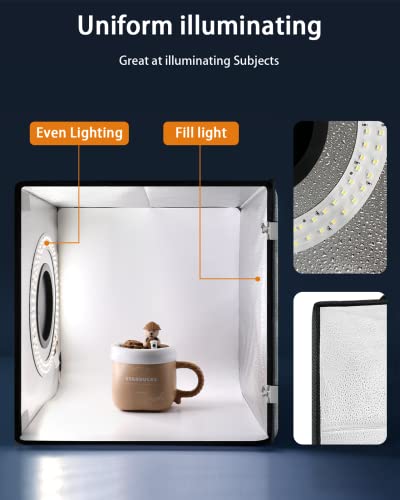 DUCLUS Light Box Photography, 12"x12" Photo Booth Box with 120 LED Lights Dimmable & CRI＞95, Portable Lightbox with 8 Back...