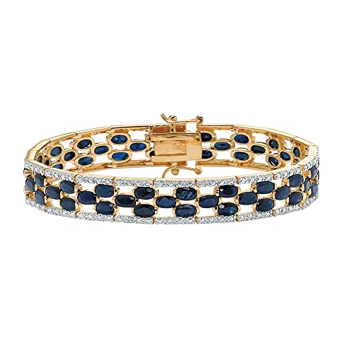 Palm Beach Jewelry PalmBeach Yellow Gold-plated Oval Cut Genuine Blue Sapphire and Diamond Tennis Bracelet (10mm), Double ...