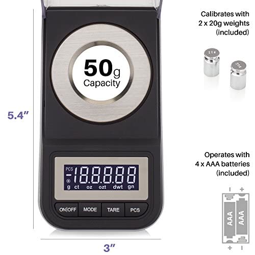Smart Weigh 50g x 0.001 Grams, Premium High Precision Digital Milligram Scale, Includes Tweezers, Calibration Weights,Thre...