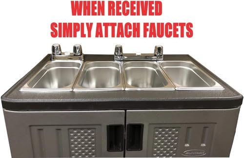 Concession Sinks - Portable Sink Hand Wash Station, 4 Compartment Basin with Hot Water, Standard Size, Food Trailer Equipment, Free Standing Utility Sink, Hand Washing Station